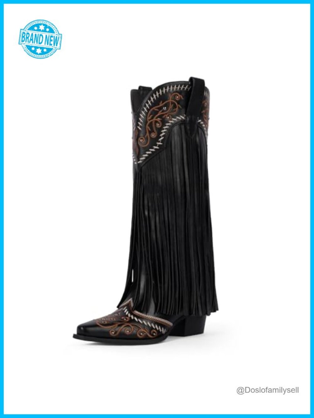 Knee High Cowboy Boots Women Embroidered Fringe Western Cowgirl Boots